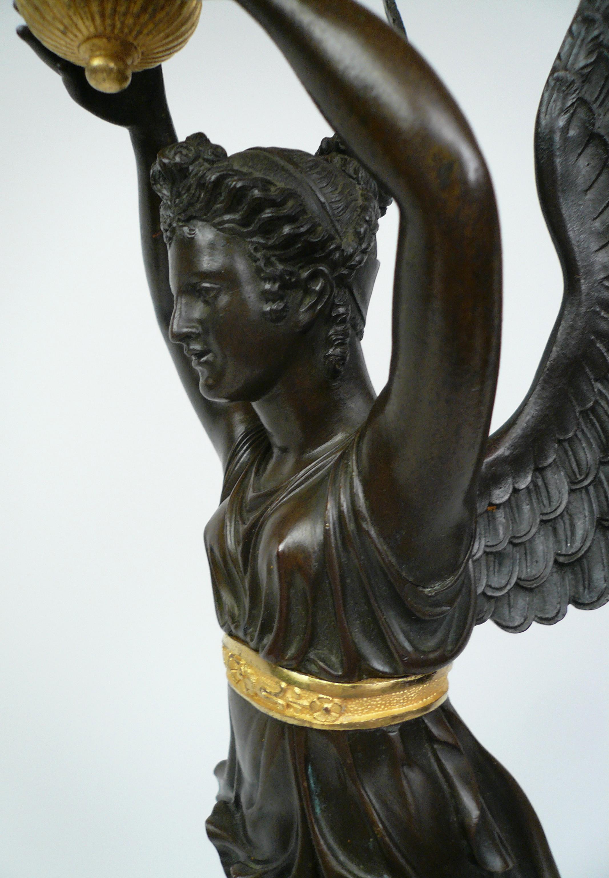 Early 19th Century French Empire Bronze NIKE Figural Candelabra For Sale 4