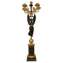 Early 19th Century French Empire Bronze NIKE Figural Candelabra