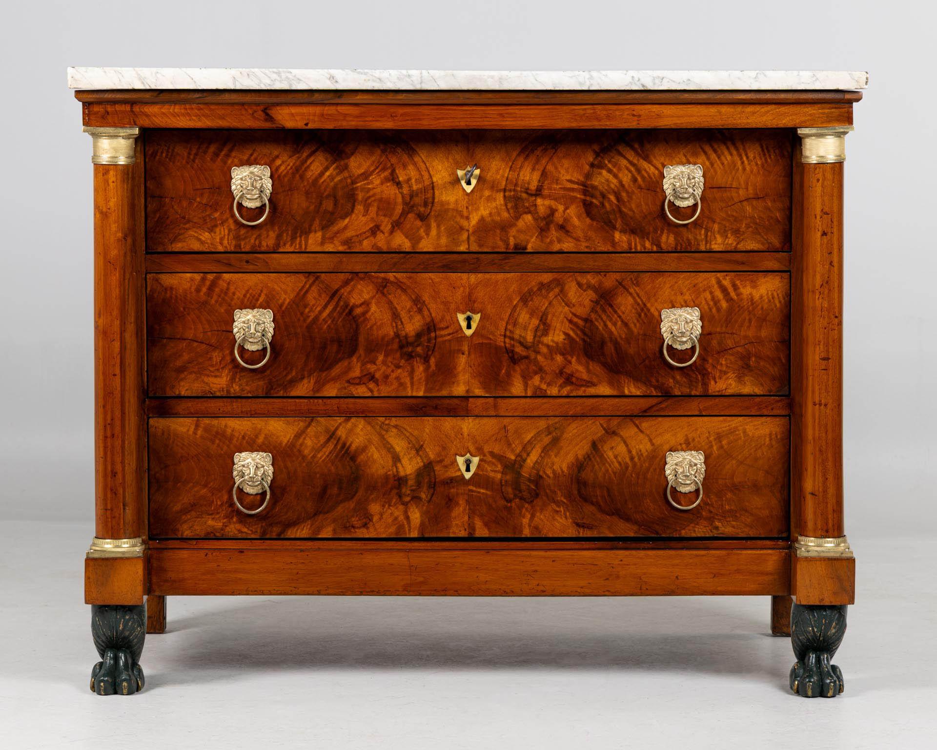 Marble Early 19th Century French Empire Chest Of Drawers with Columns and Paw Feet For Sale