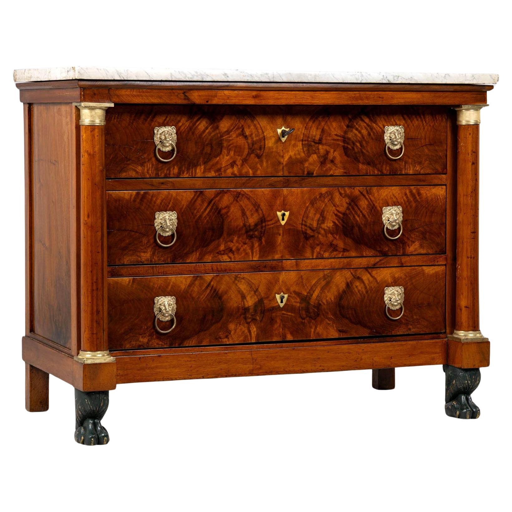 Early 19th Century French Empire Chest Of Drawers with Columns and Paw Feet For Sale