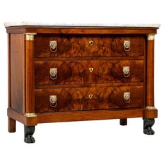 Antique Early 19th Century French Empire Chest Of Drawers with Columns and Paw Feet