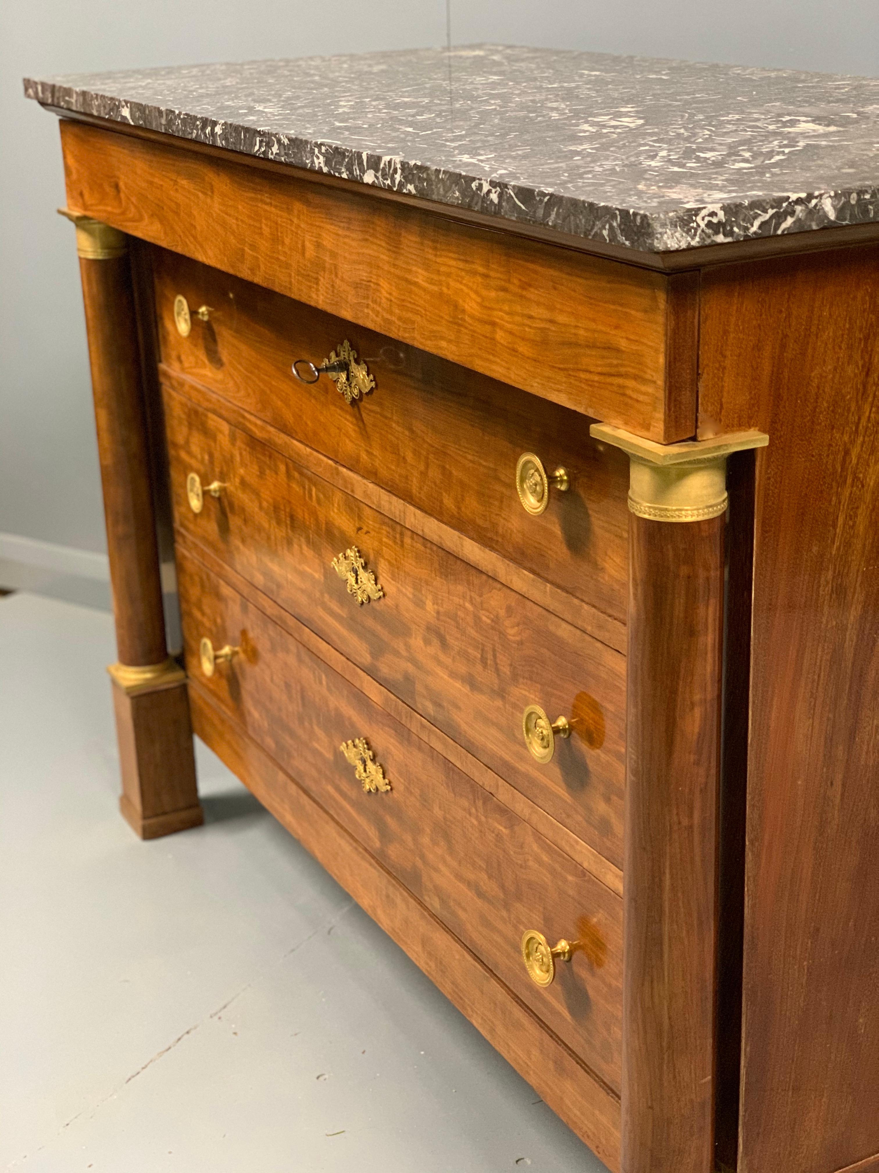 Early 19th Century French Empire Commode with Marble Top and Brass Mounts 1