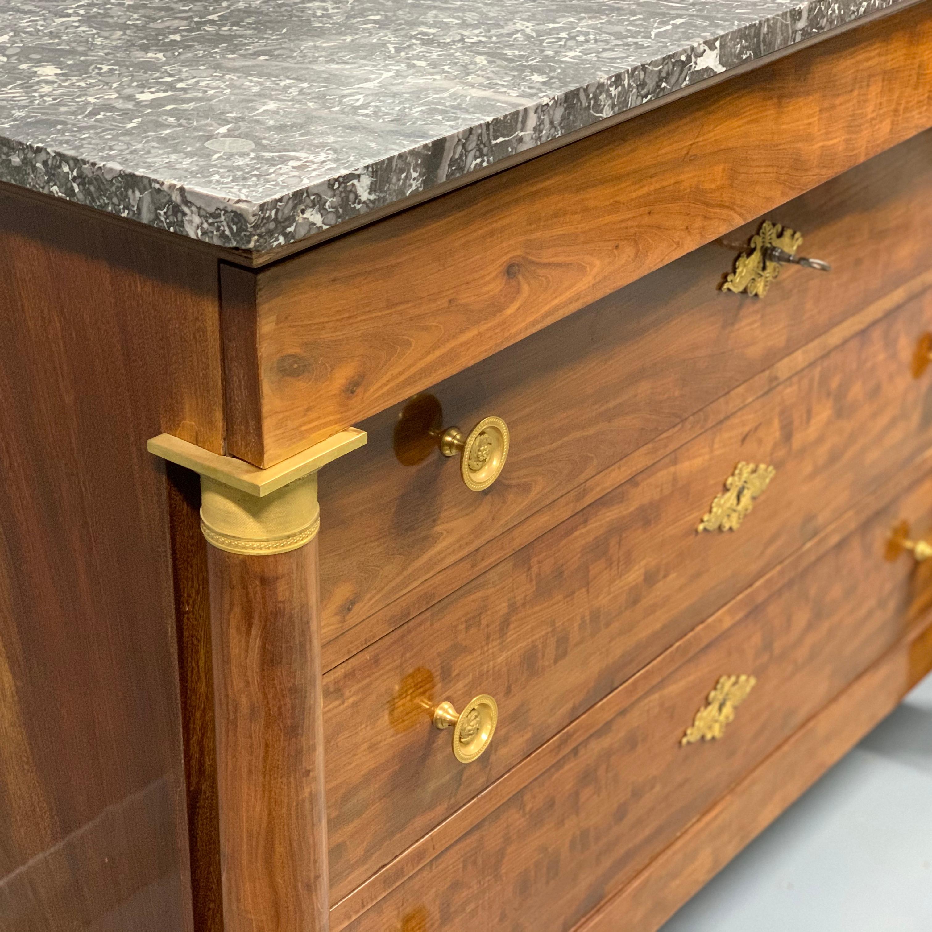 Early 19th Century French Empire Commode with Marble Top and Brass Mounts 2