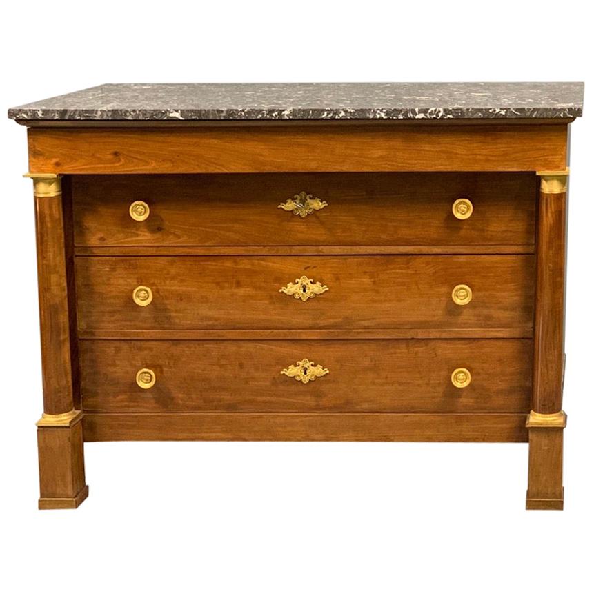 Early 19th Century French Empire Commode with Marble Top and Brass Mounts