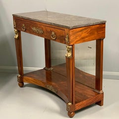Early 19th Century French Empire Console Table with Mirror Back and Marble Top