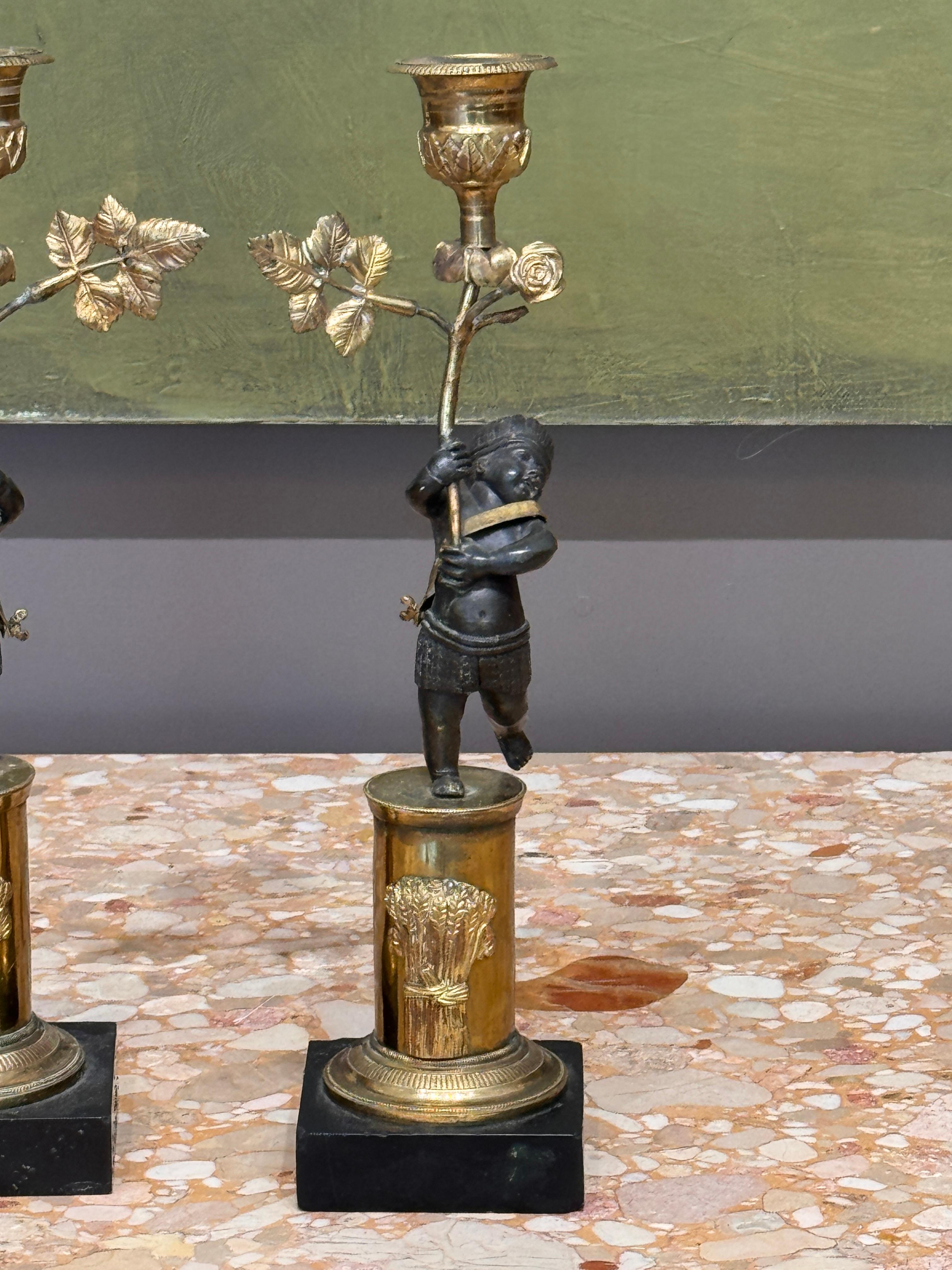 Early 19th Century French Empire Figural Bronze Candlesticks In Good Condition For Sale In Charlottesville, VA