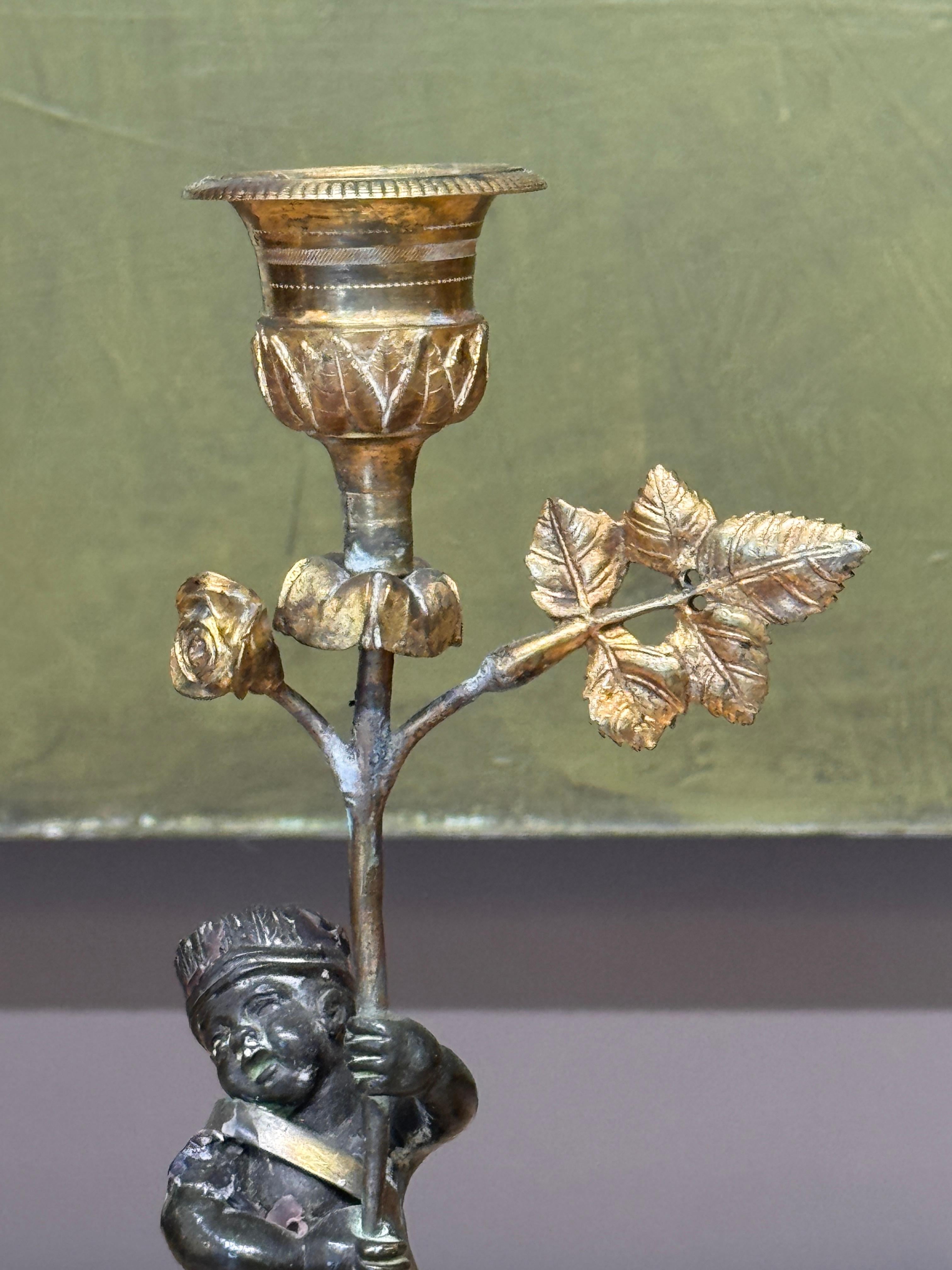 Early 19th Century French Empire Figural Bronze Candlesticks For Sale 3