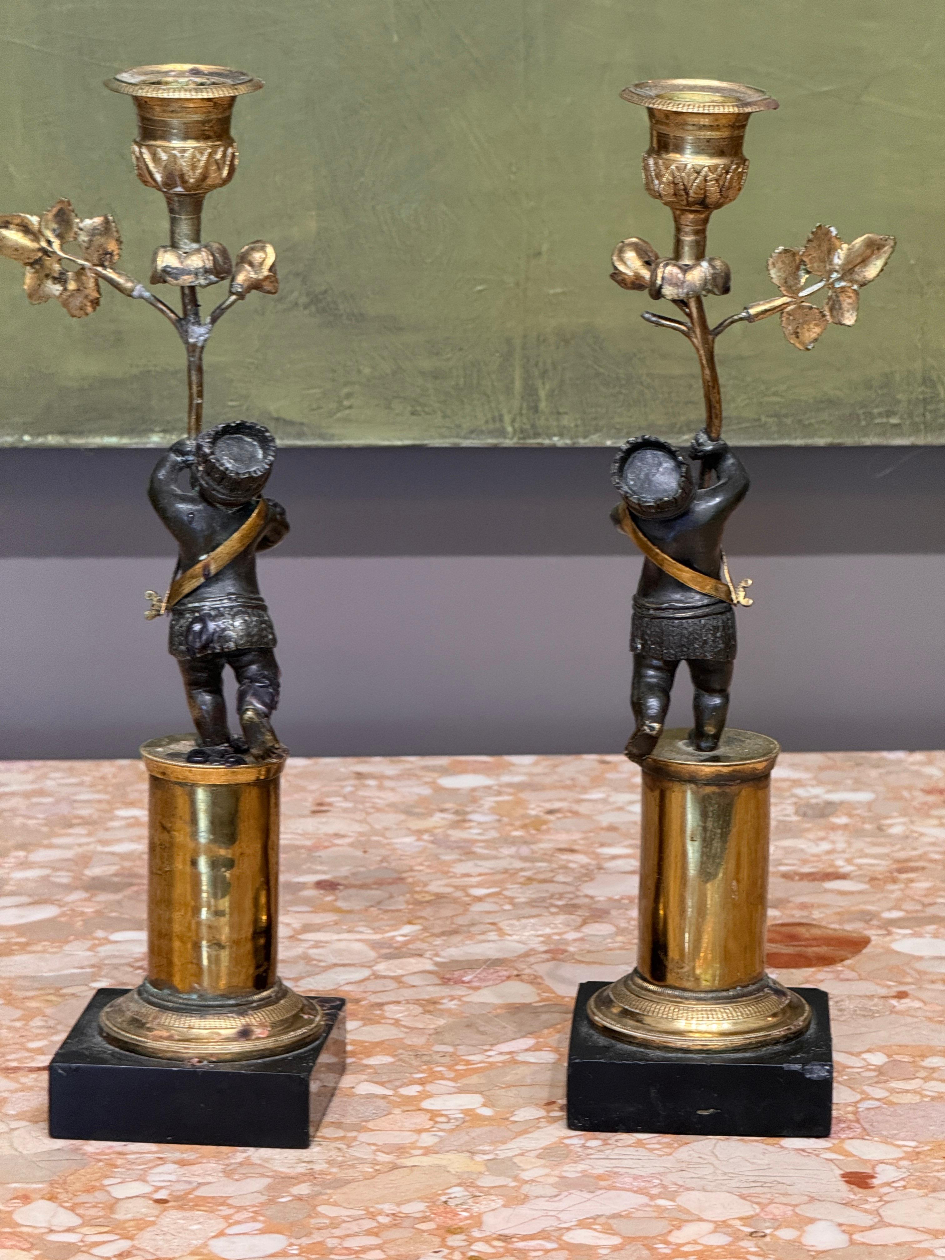 Early 19th Century French Empire Figural Bronze Candlesticks For Sale 5