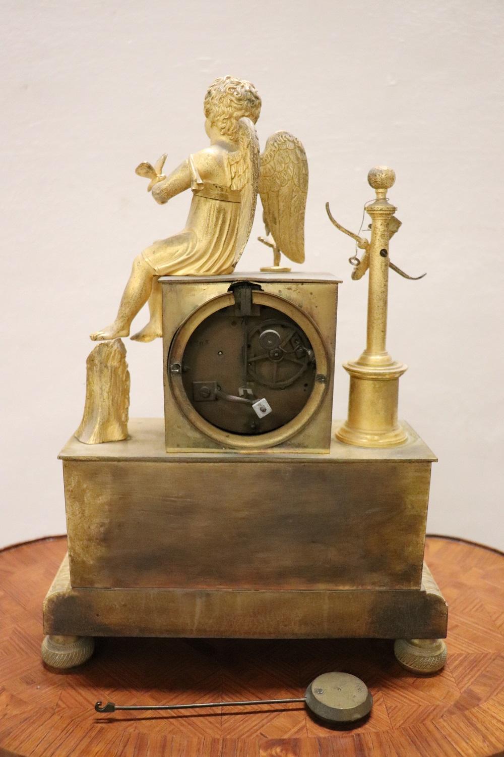 Early 19th Century French Empire Fine Gilt Bronze Mantle Clock with Cupid 6