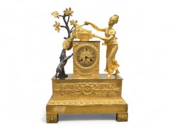 Early 19th Century French Empire Gilt and Silvered Bronze Mantel Clock