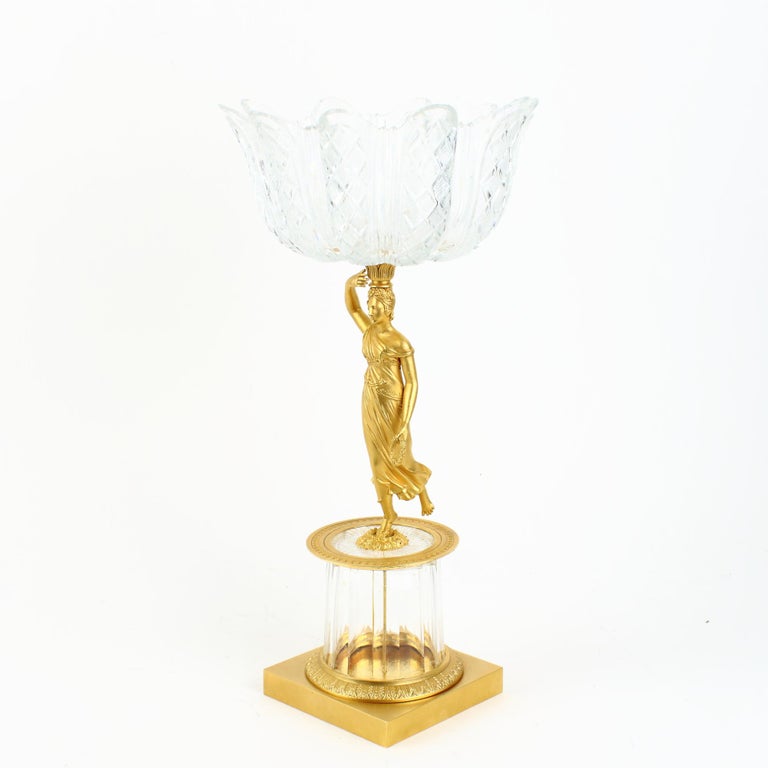 Early 19th Century French Empire Gilt Bronze and Glass Figural Tazza or Bowl For Sale at 1stDibs