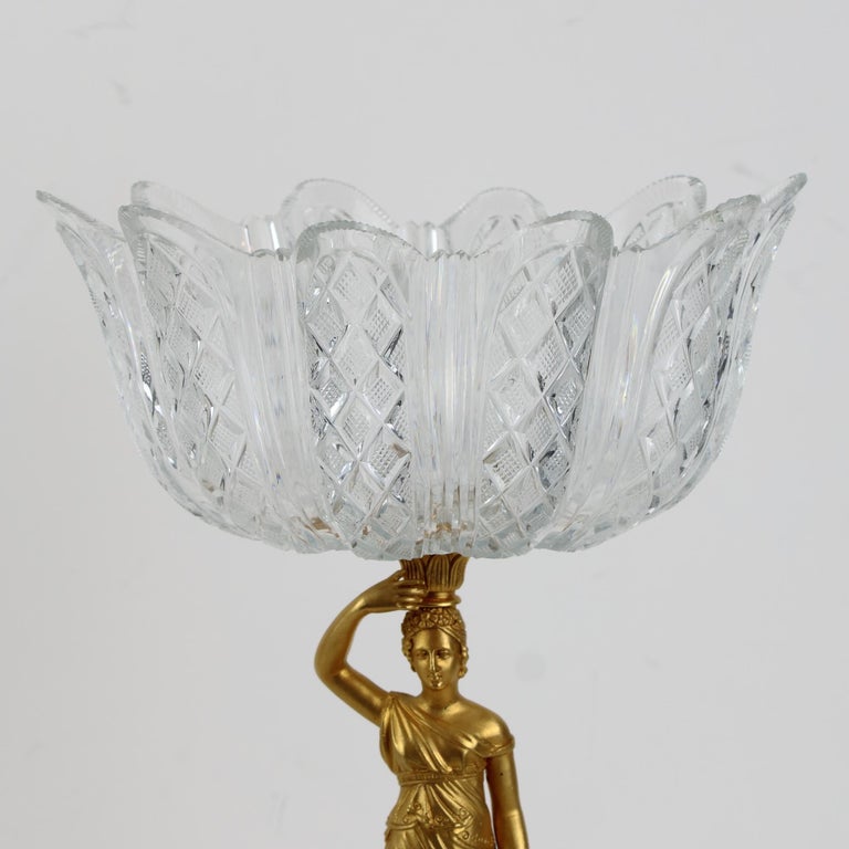 Early 19th Century French Empire Gilt Bronze and Glass Figural Tazza or