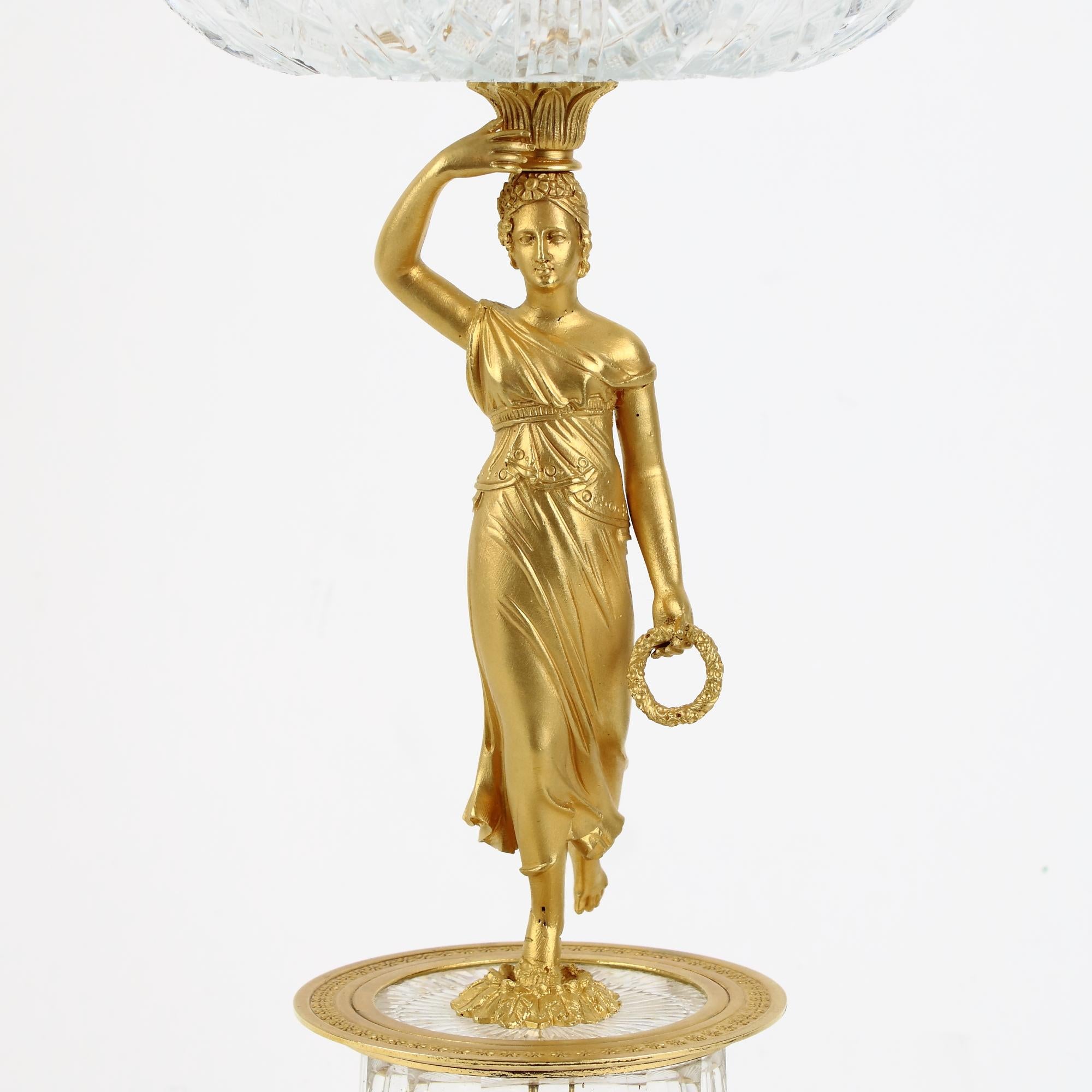 Early 19th Century French Empire Gilt Bronze and Glass Figural Tazza or Bowl 2