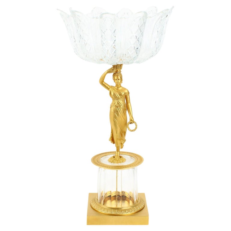 Early 19th Century French Empire Gilt Bronze and Glass Figural Tazza or Bowl For Sale at 1stDibs