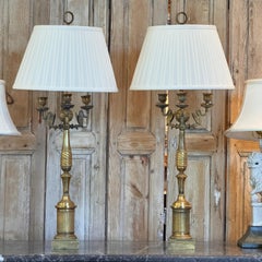 Early 19th Century French Empire Gilt Bronze Candelabra Lamps - a Pair