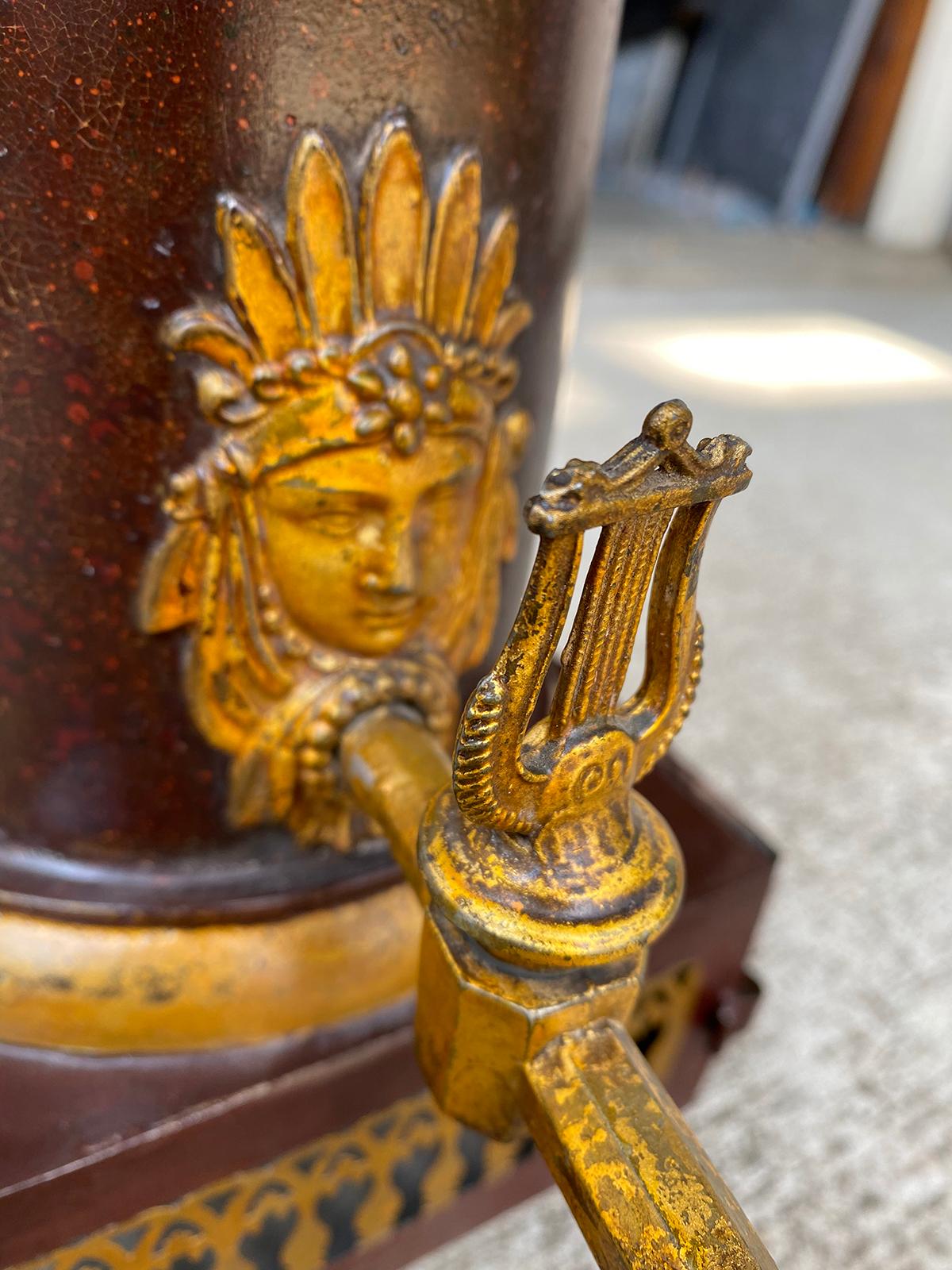 Early 19th Century French Empire Gilt Bronze Mounted Tole Peinte Hot Water Urn For Sale 7