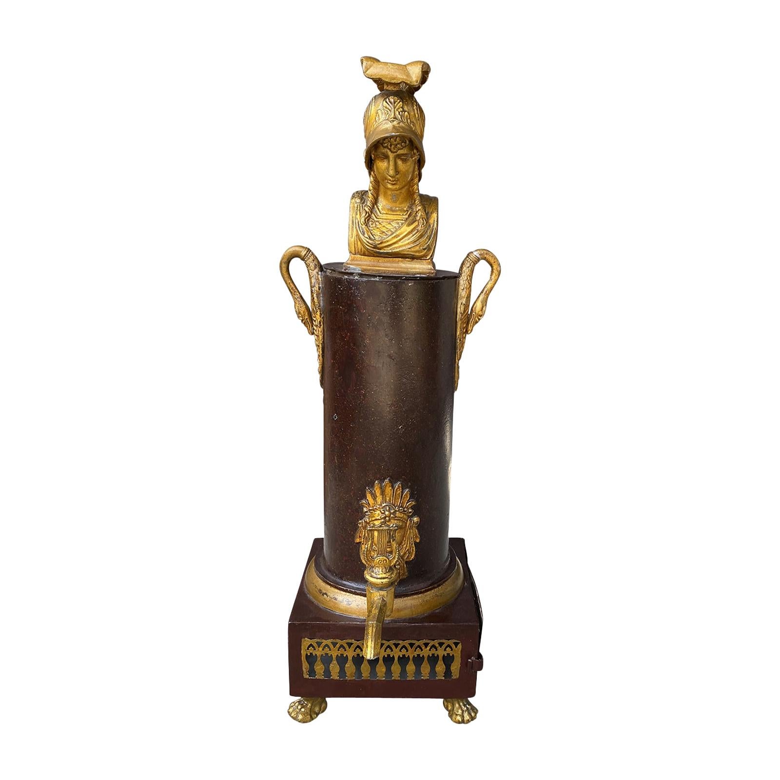 Early 19th Century French Empire Gilt Bronze Mounted Tole Peinte Hot Water Urn For Sale