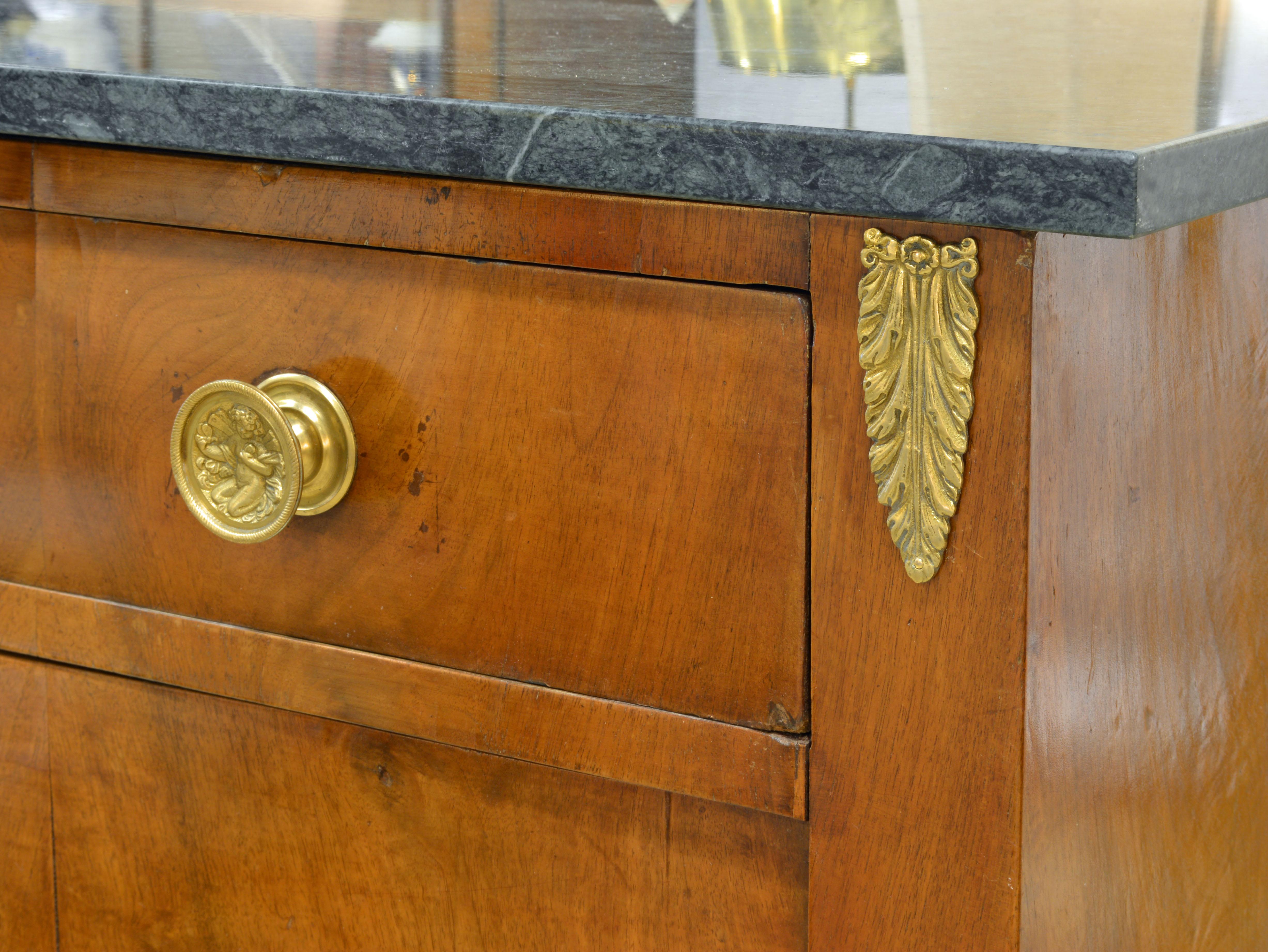 Early 19th Century French Empire Gilt Bronze Mounted Walnut Marble Top Cabinet In Good Condition In Ft. Lauderdale, FL