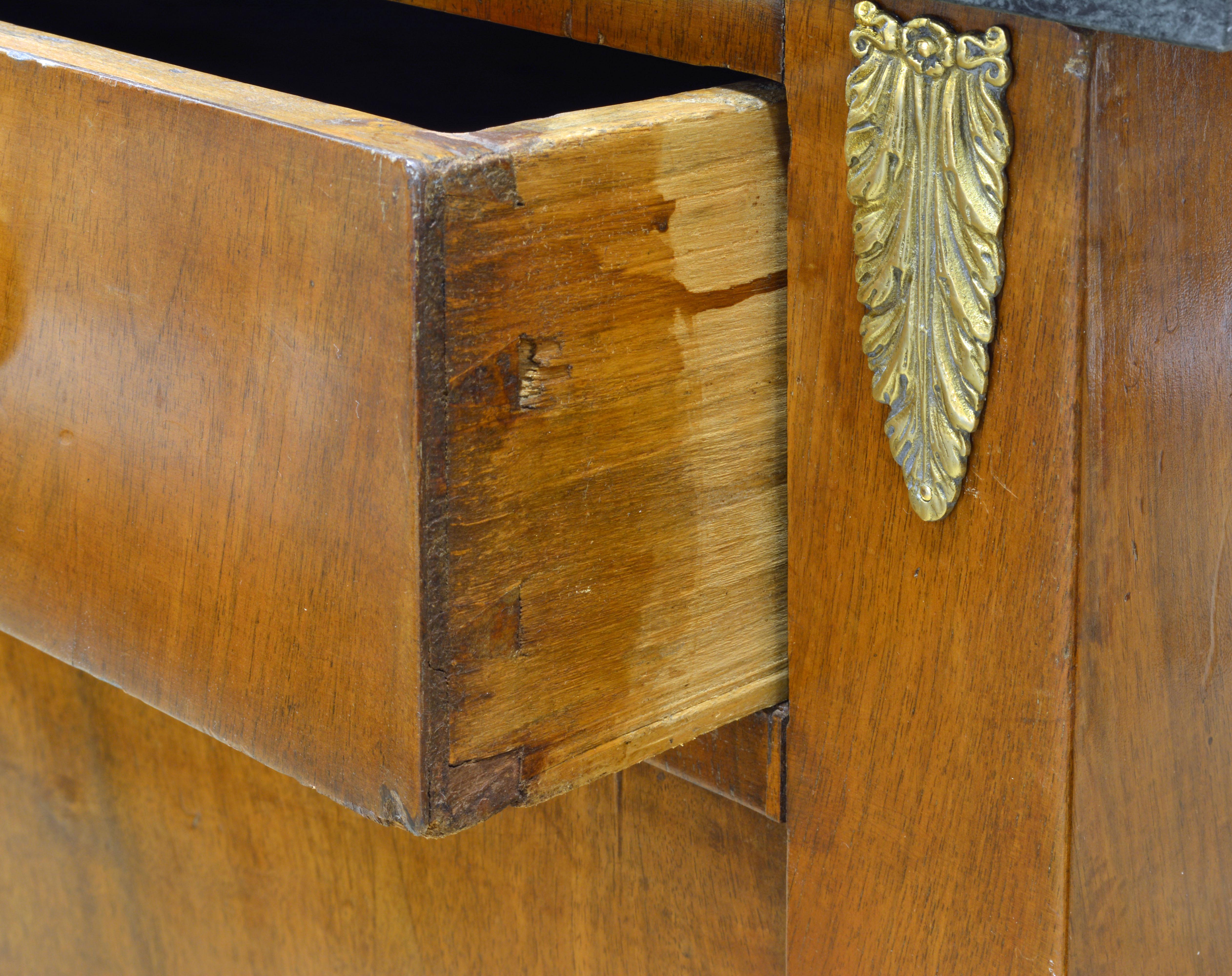 Early 19th Century French Empire Gilt Bronze Mounted Walnut Marble Top Cabinet 1