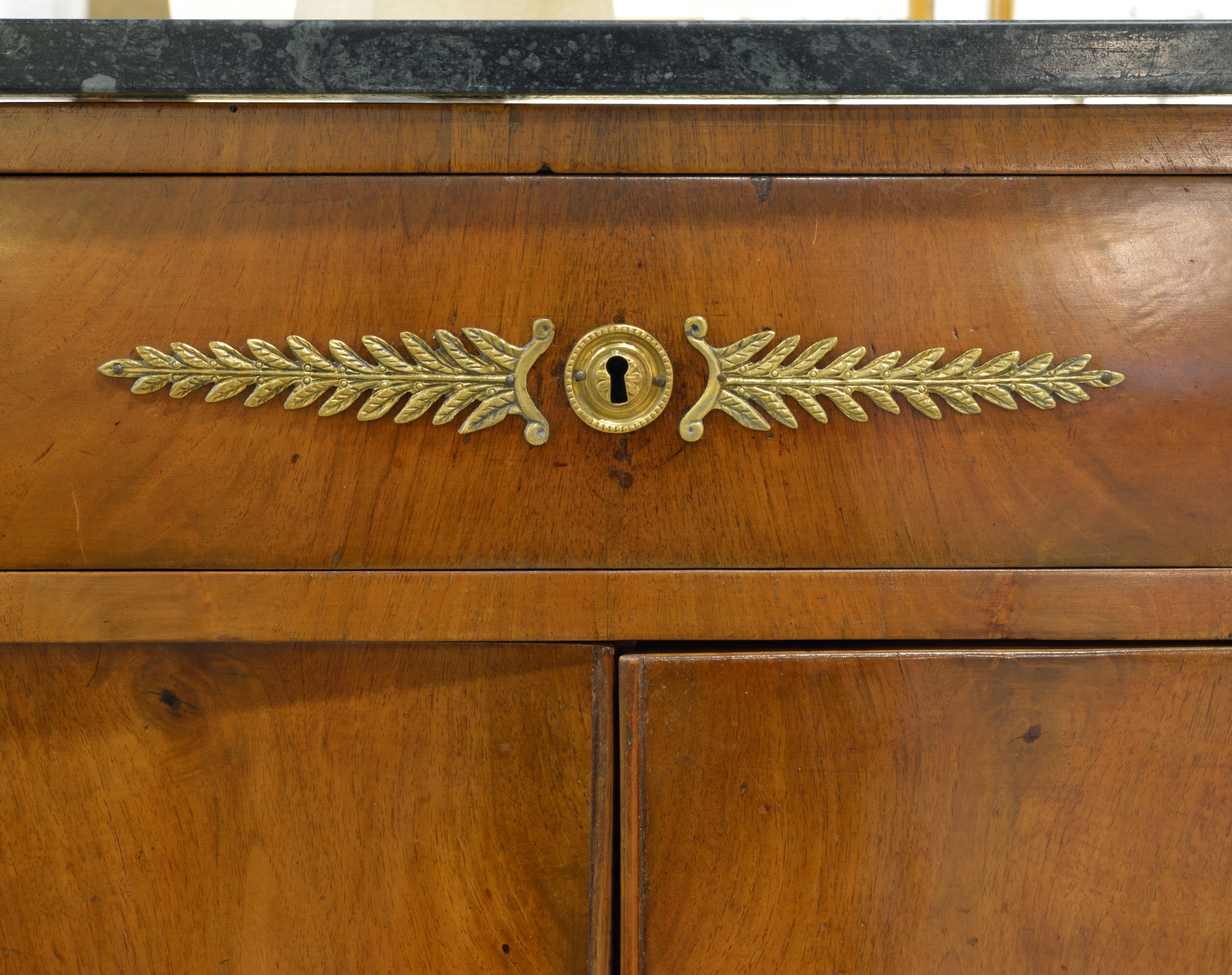 Early 19th Century French Empire Gilt Bronze Mounted Walnut Marble Top Cabinet 2