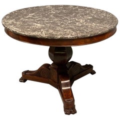 Early 19th Century French Empire Gueridon Marble Top Table with Lions Paw Feet