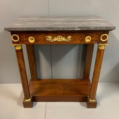 Early 19th Century French Empire Mahogany and Brass Console Table with Marble