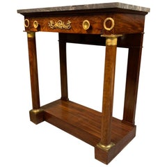Early 19th Century French Empire Mahogany and Brass Console Table with Marble