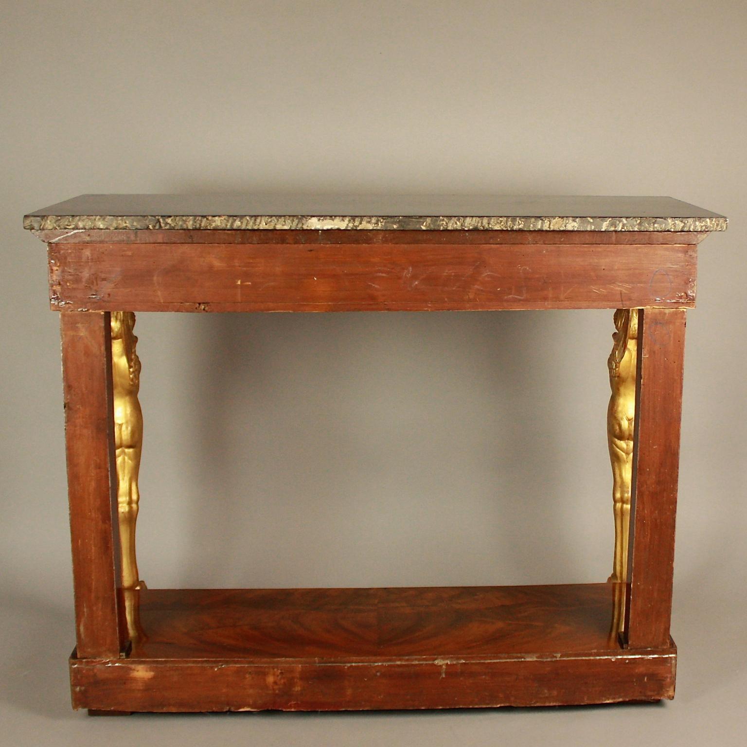 Early 19th Century French Empire Mahogany and Giltwood Sphinx Console Table 8