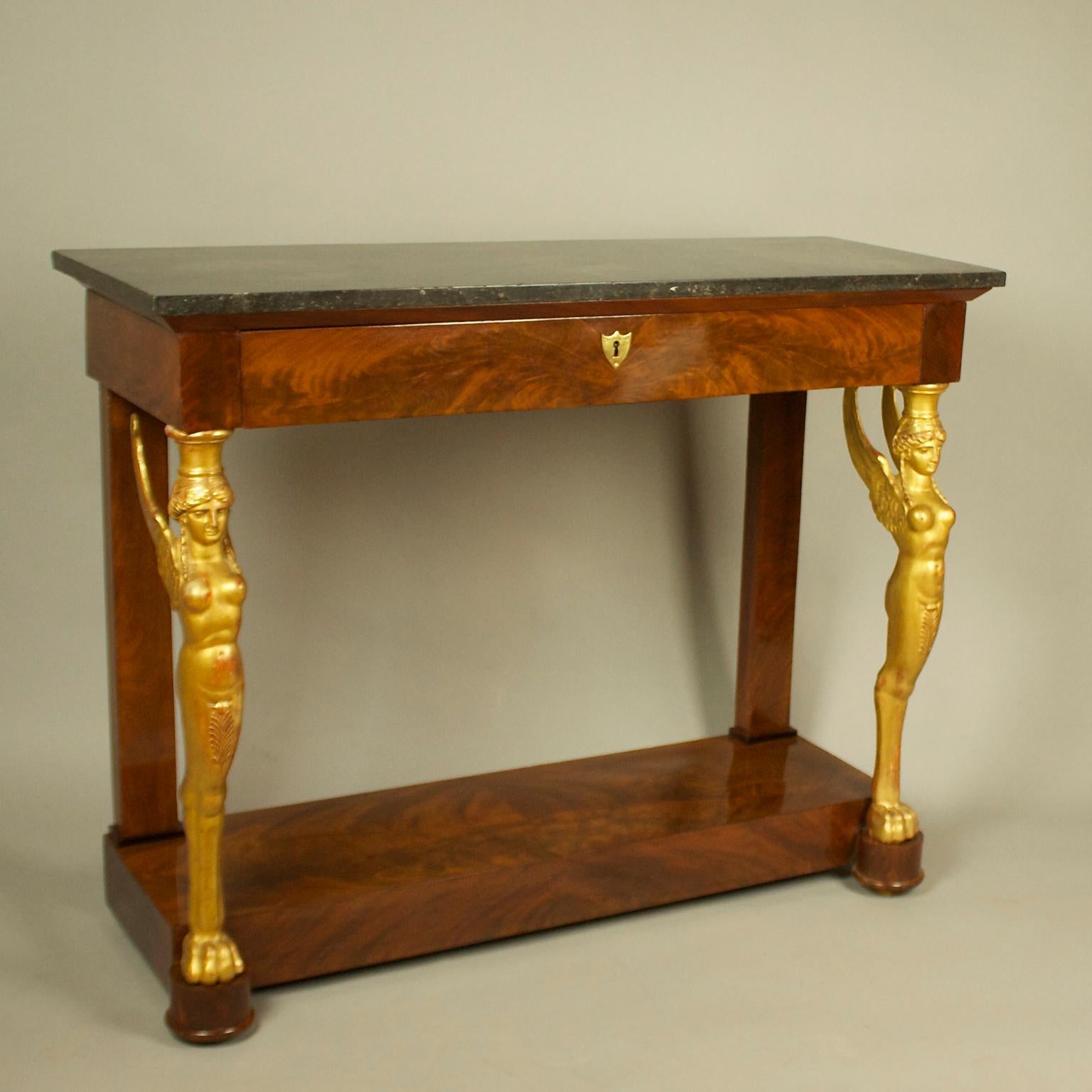 Early 19th Century French Empire Mahogany and Giltwood Sphinx Console Table 9
