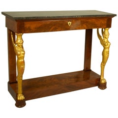 Early 19th Century French Empire Mahogany and Giltwood Sphinx Console Table