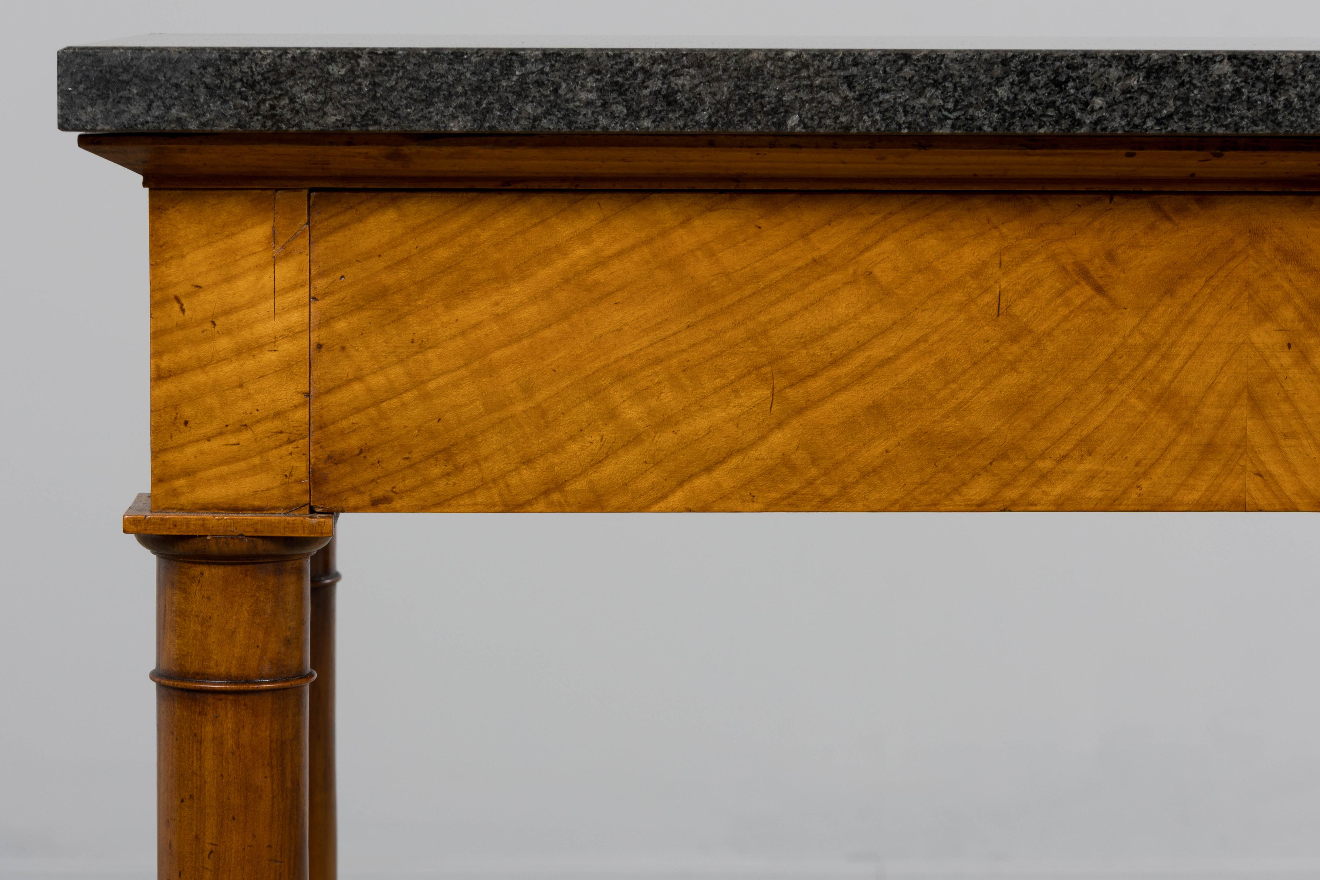 Hand-Crafted Early 19th Century French Empire Mahogany Console W/ Dark Gray Granite Top For Sale