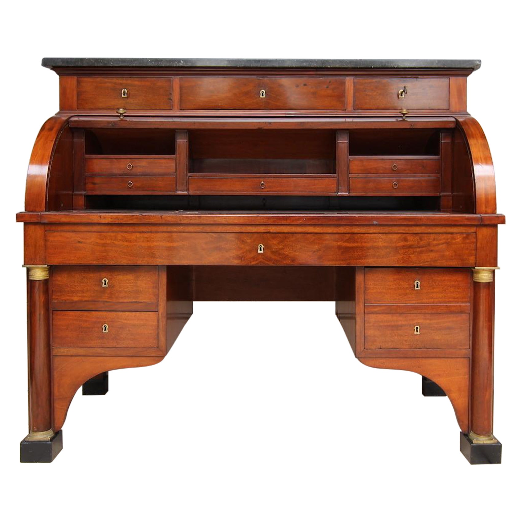 Early 19th Century French Empire Mahogany Cylinder Bureau Writing Desk