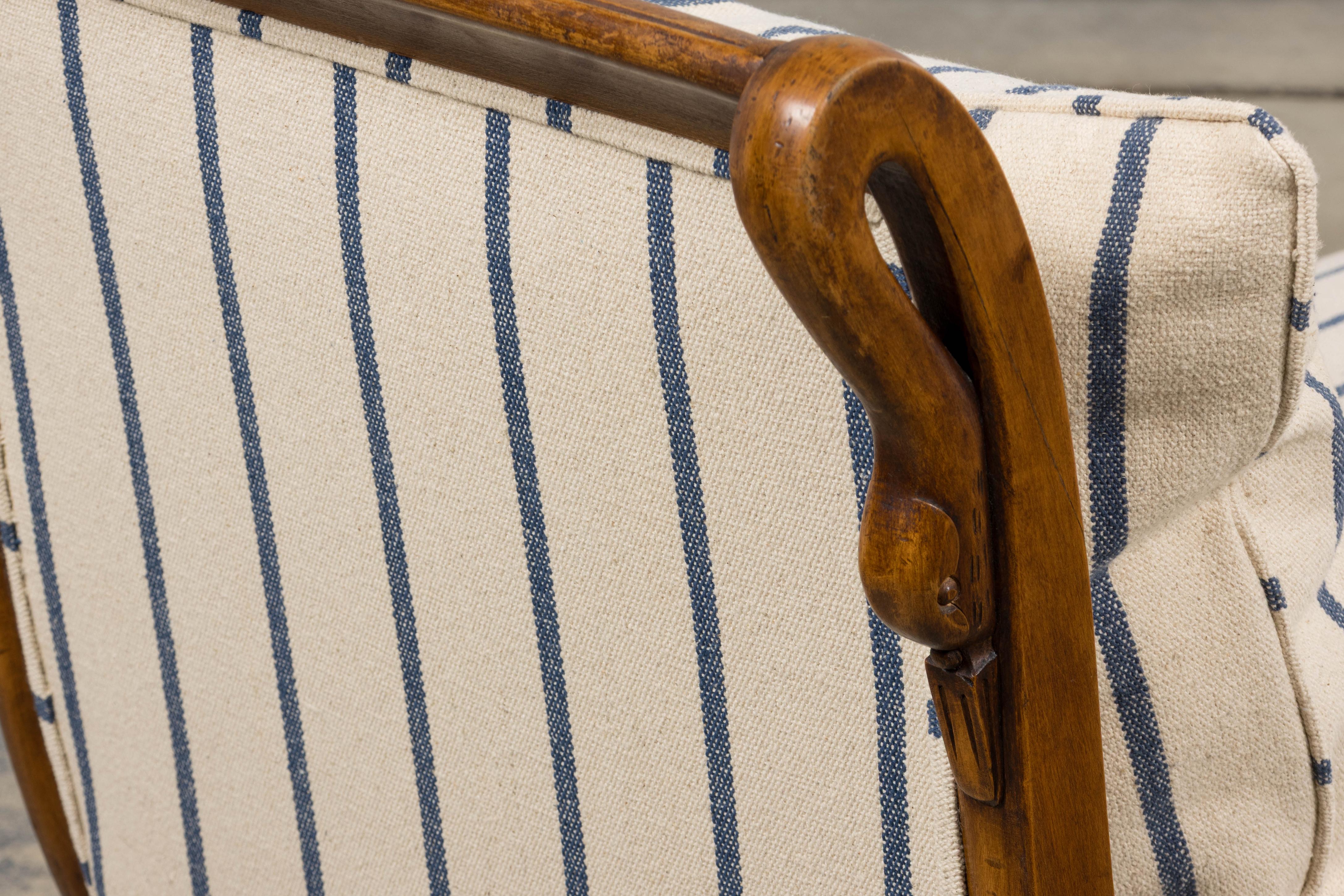 Frühes 19. Jahrhundert Französisch Empire Mahagoni Recamier in gestreiften Jacquard im Angebot 6