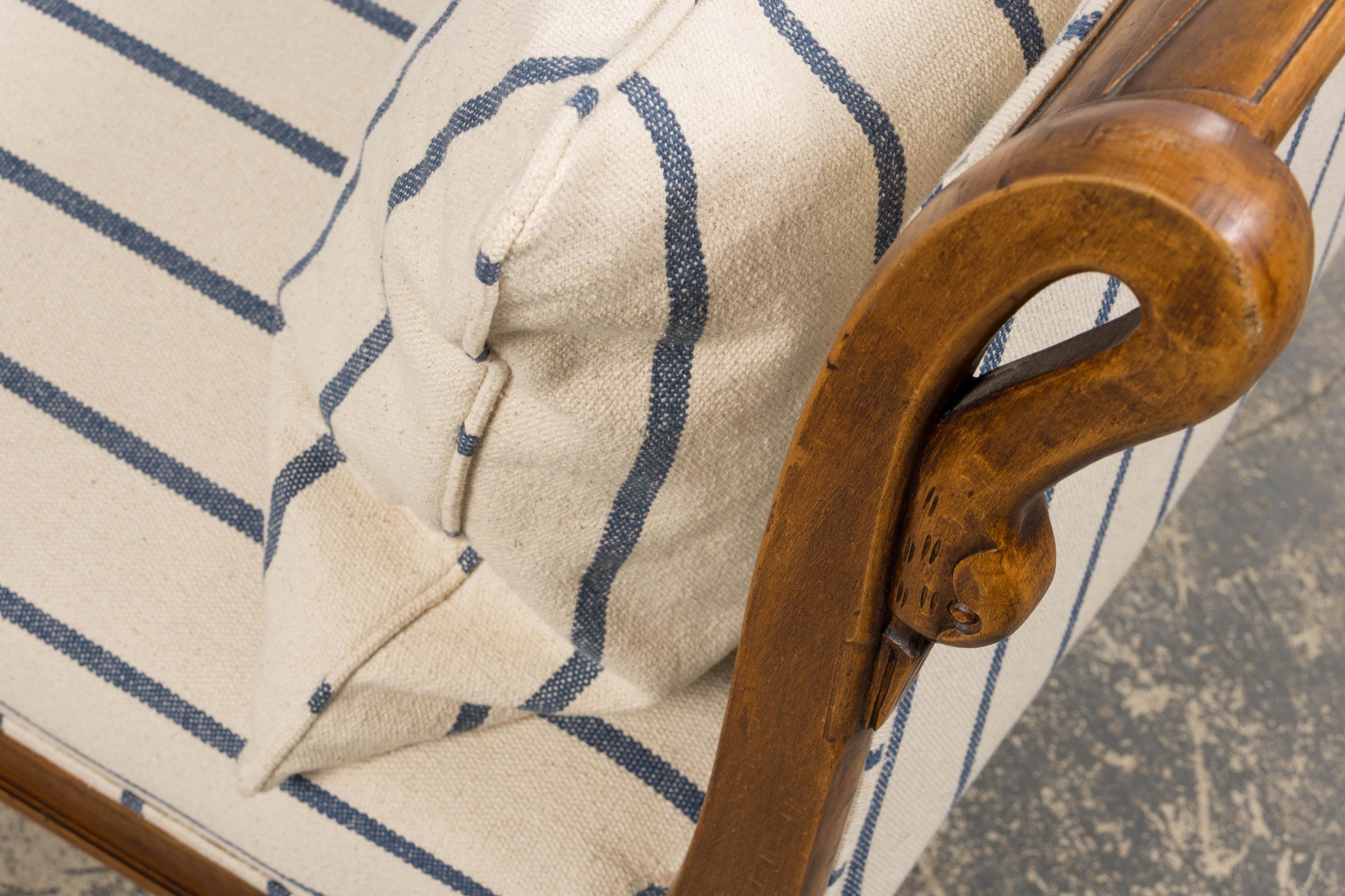 Frühes 19. Jahrhundert Französisch Empire Mahagoni Recamier in gestreiften Jacquard im Angebot 13