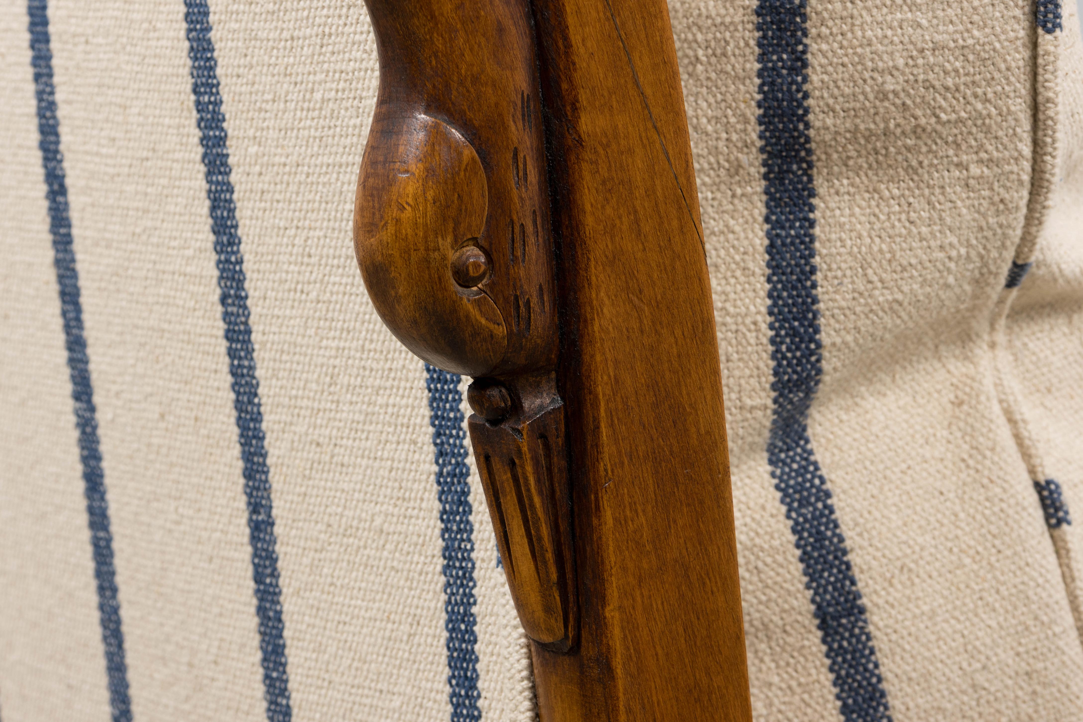 Frühes 19. Jahrhundert Französisch Empire Mahagoni Recamier in gestreiften Jacquard im Angebot 15
