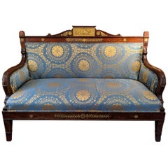 Early 19th Century French Empire Mahogany Settee with Gilded Bronze-Doré Mounts