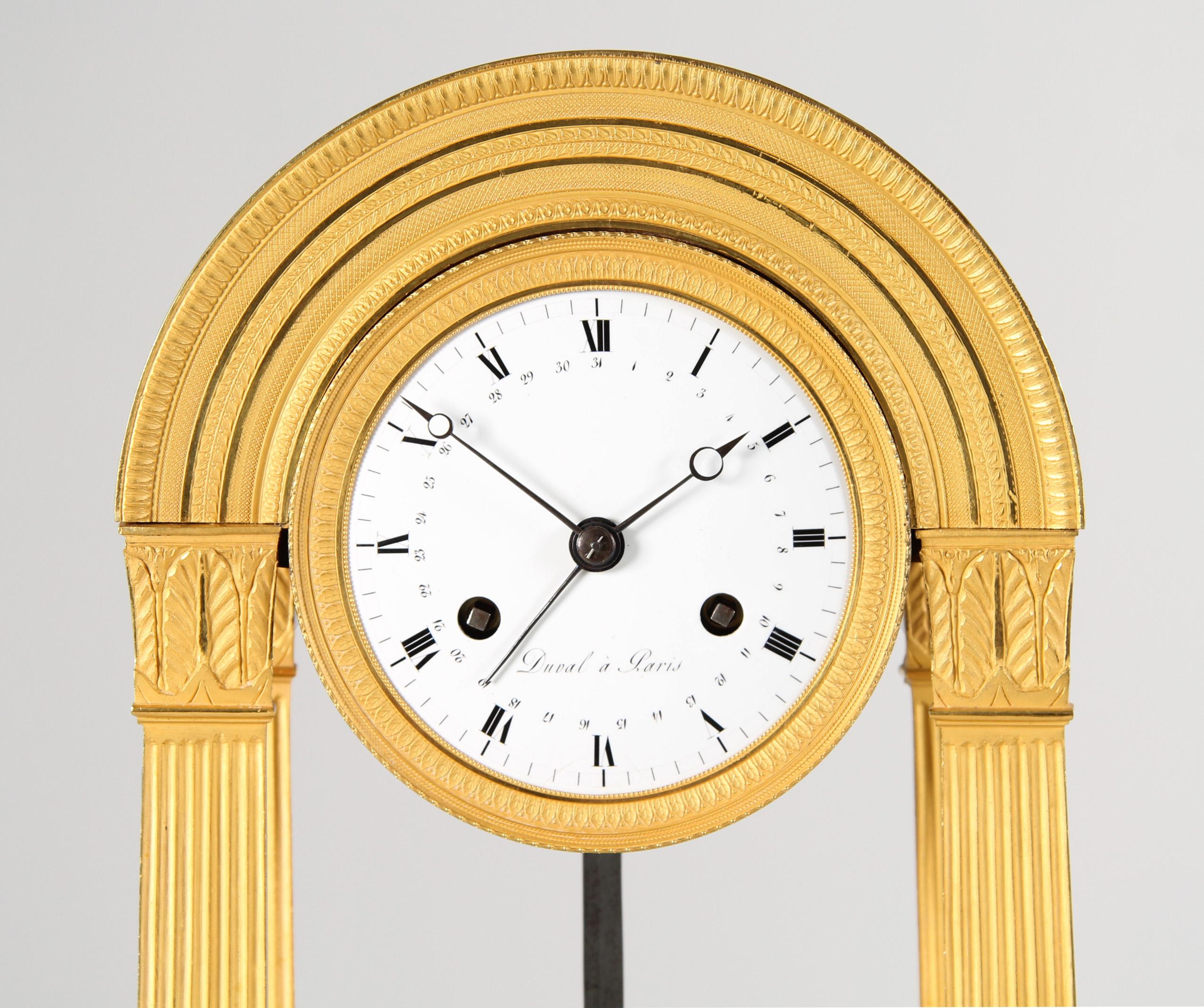 Gilt Early 19th Century French Empire Mantel Clock, Portal Pendule, Paris circa 1820 For Sale