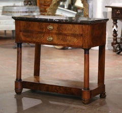 Early 19th Century French Empire Marble Top Carved Mahogany Console Table