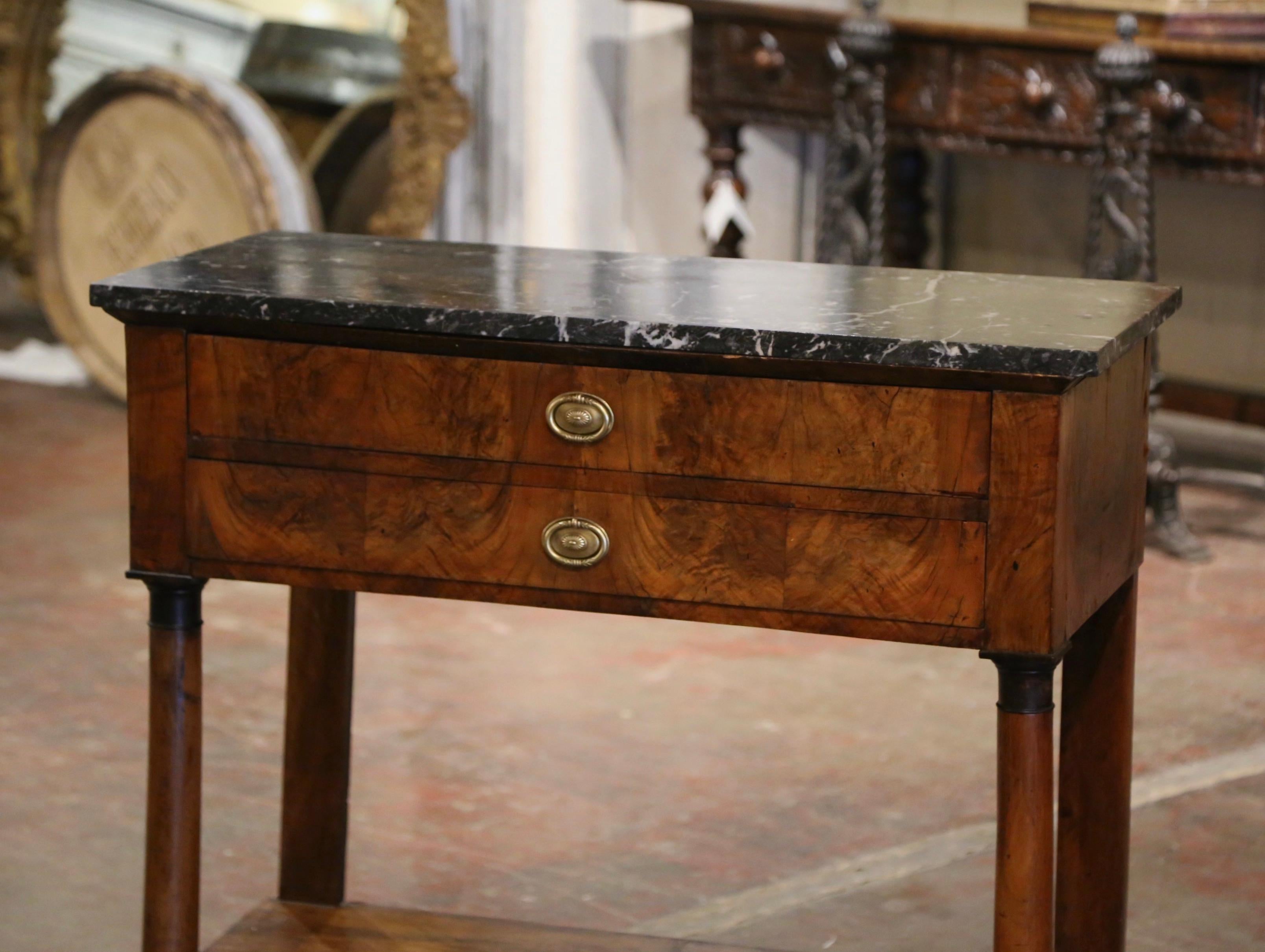 Hand-Carved Early 19th Century French Empire Marble Top Carved Mahogany Console Table For Sale