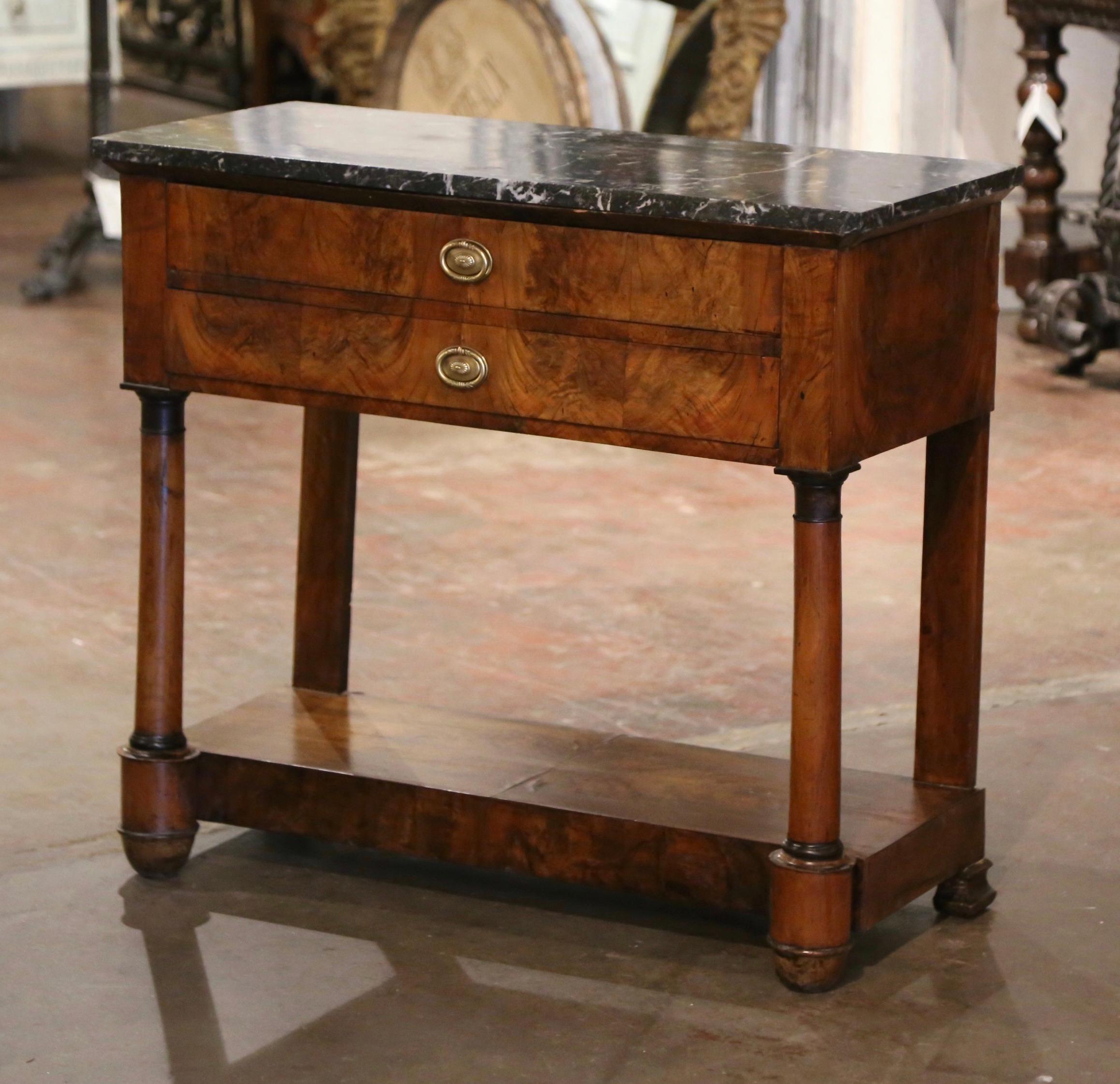 Early 19th Century French Empire Marble Top Carved Mahogany Console Table For Sale 1