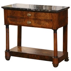 Early 19th Century French Empire Marble Top Carved Mahogany Console Table