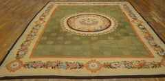 1820s Green Antique French Empire Period Aubusson Carpet 8'8"x12'6" European Rug