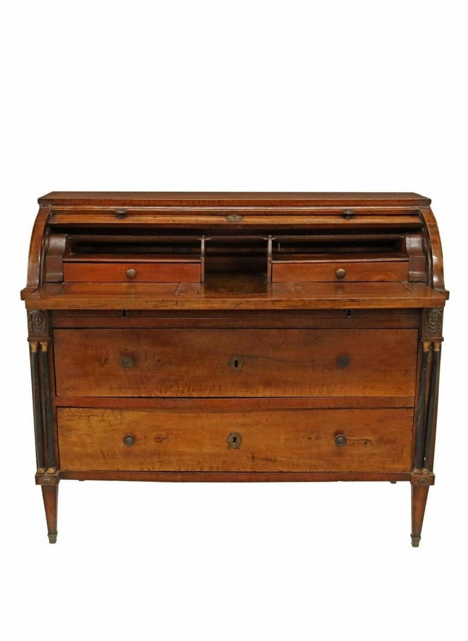 Hand-Crafted Early 19th Century French Empire Period Bureau a Cylindre Gentleman's Desk For Sale