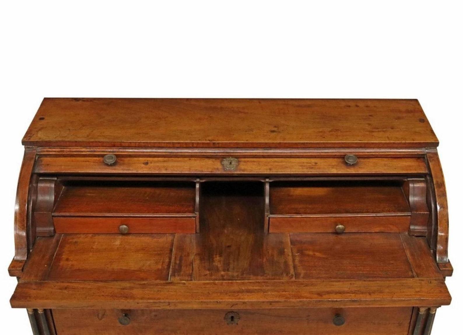 Early 19th Century French Empire Period Bureau a Cylindre Gentleman's Desk In Good Condition For Sale In Forney, TX