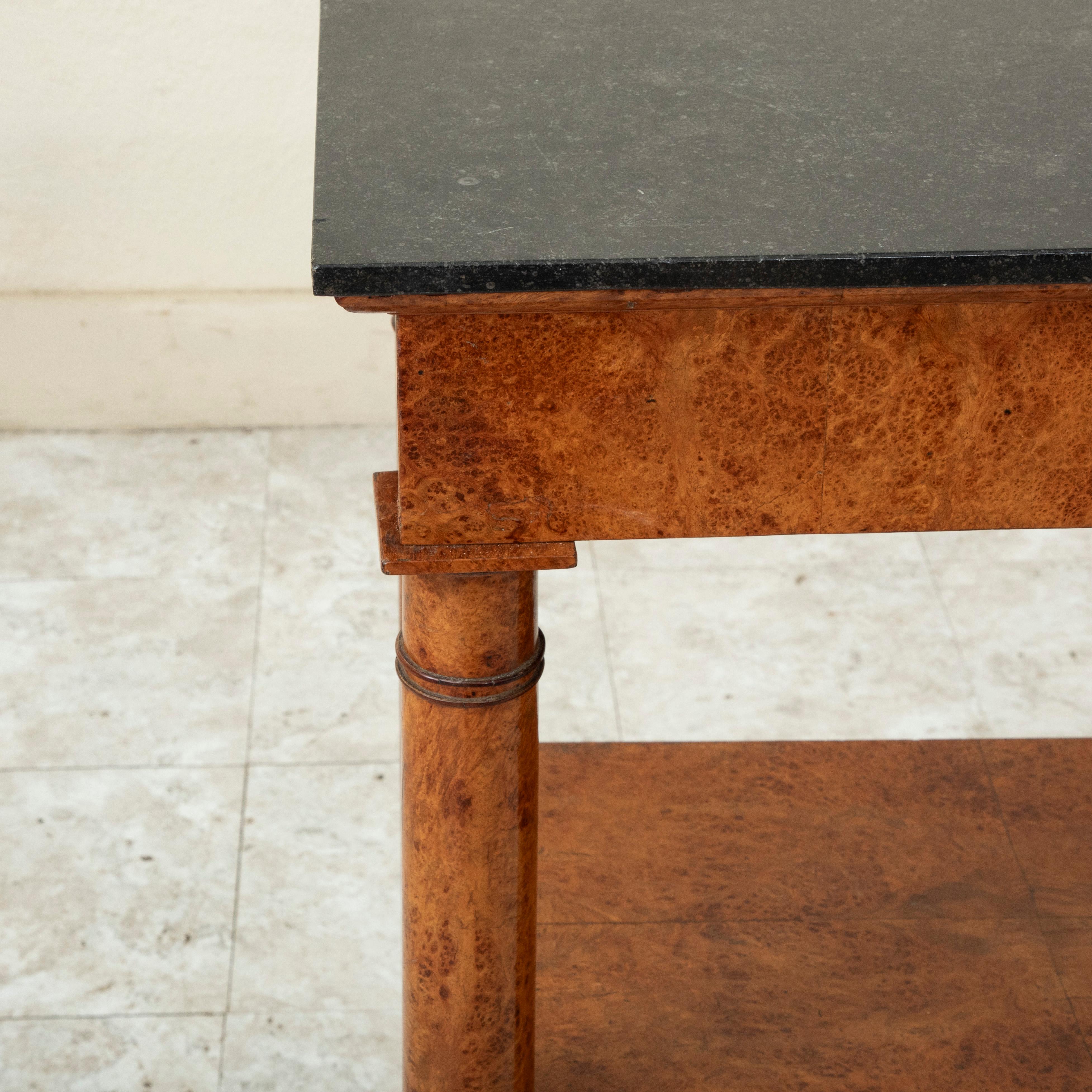 Early 19th century French Empire Period Burl Elm Console Table with Marble Top For Sale 8