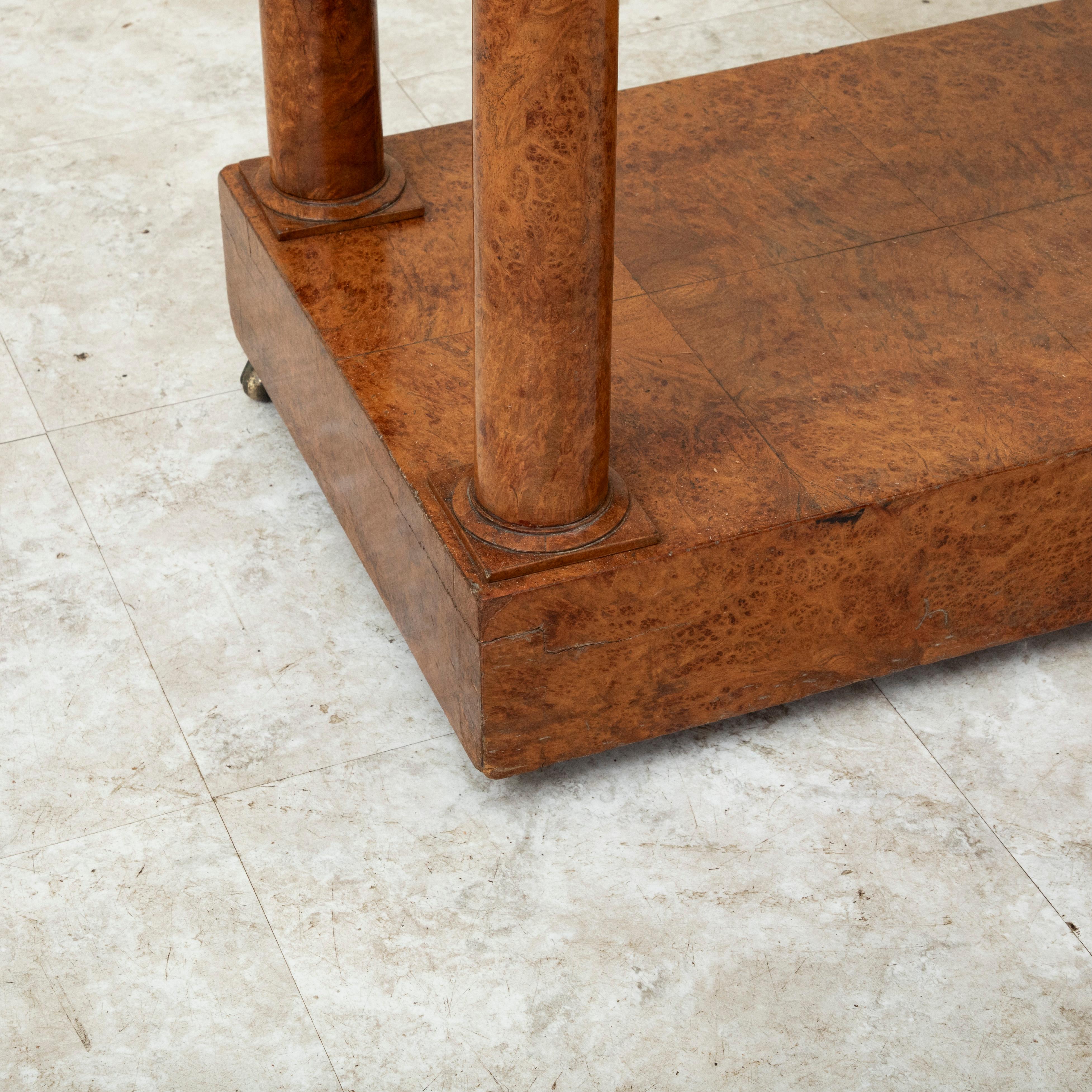 Early 19th century French Empire Period Burl Elm Console Table with Marble Top For Sale 9