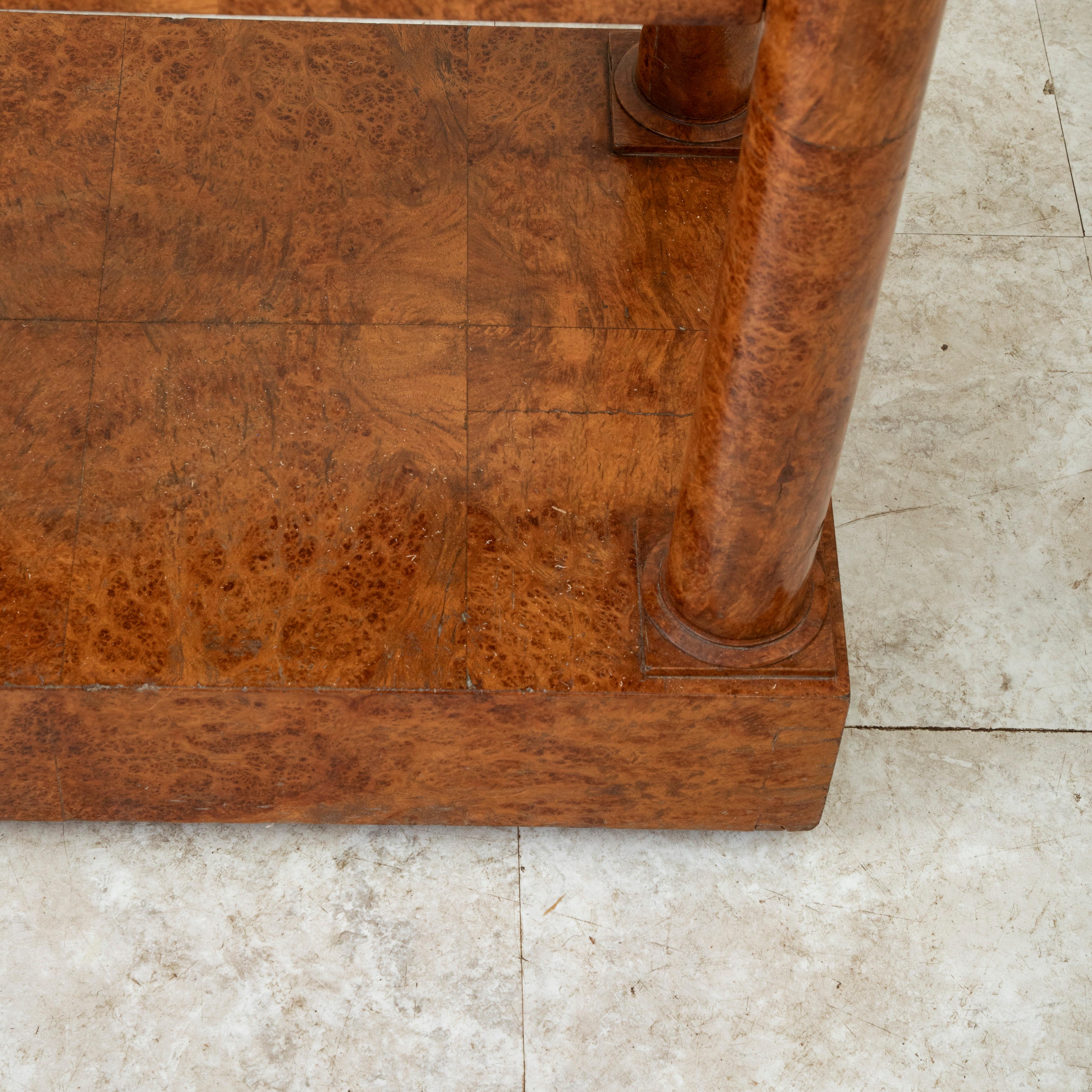 Early 19th century French Empire Period Burl Elm Console Table with Marble Top For Sale 11