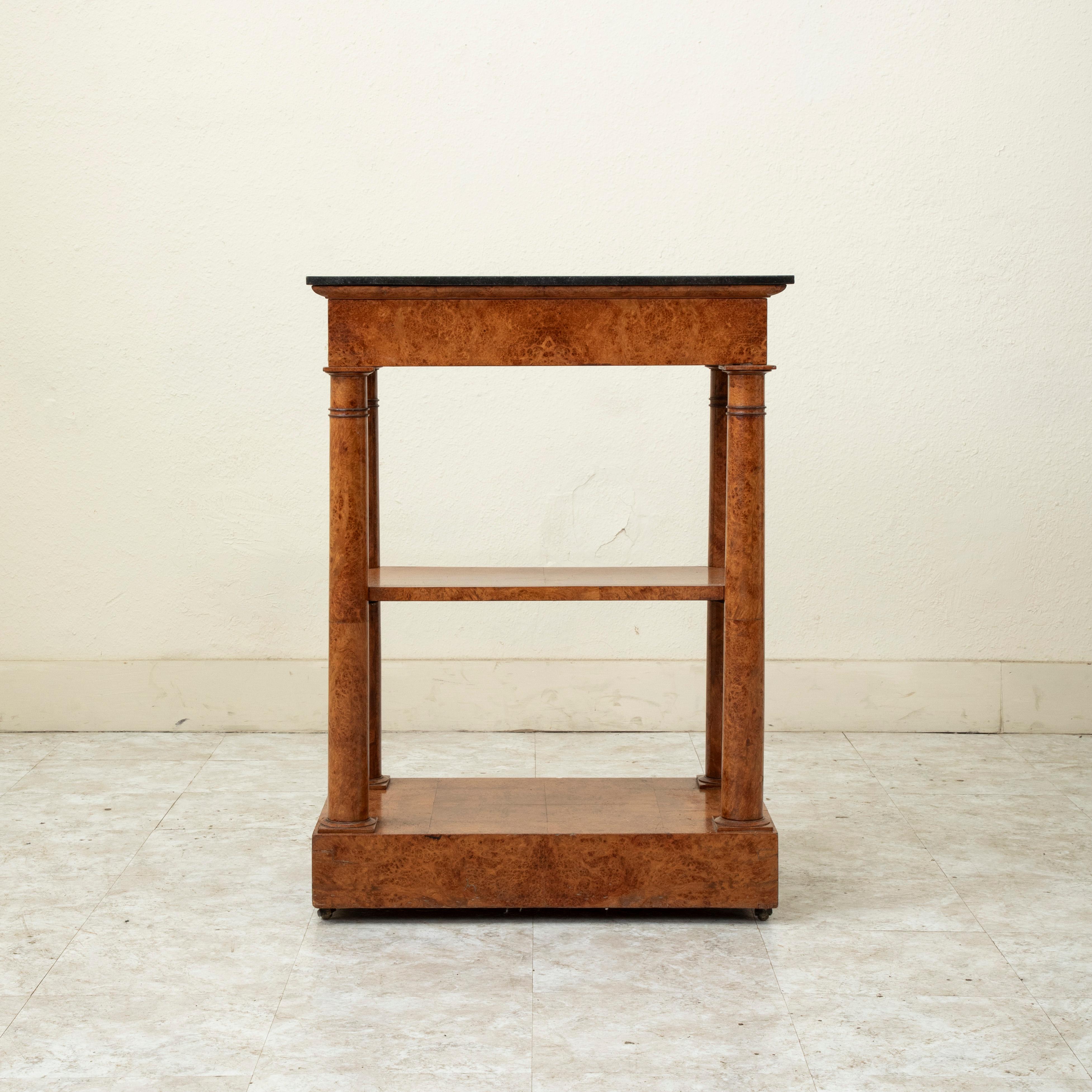 Early 19th century French Empire Period Burl Elm Console Table with Marble Top In Good Condition For Sale In Fayetteville, AR