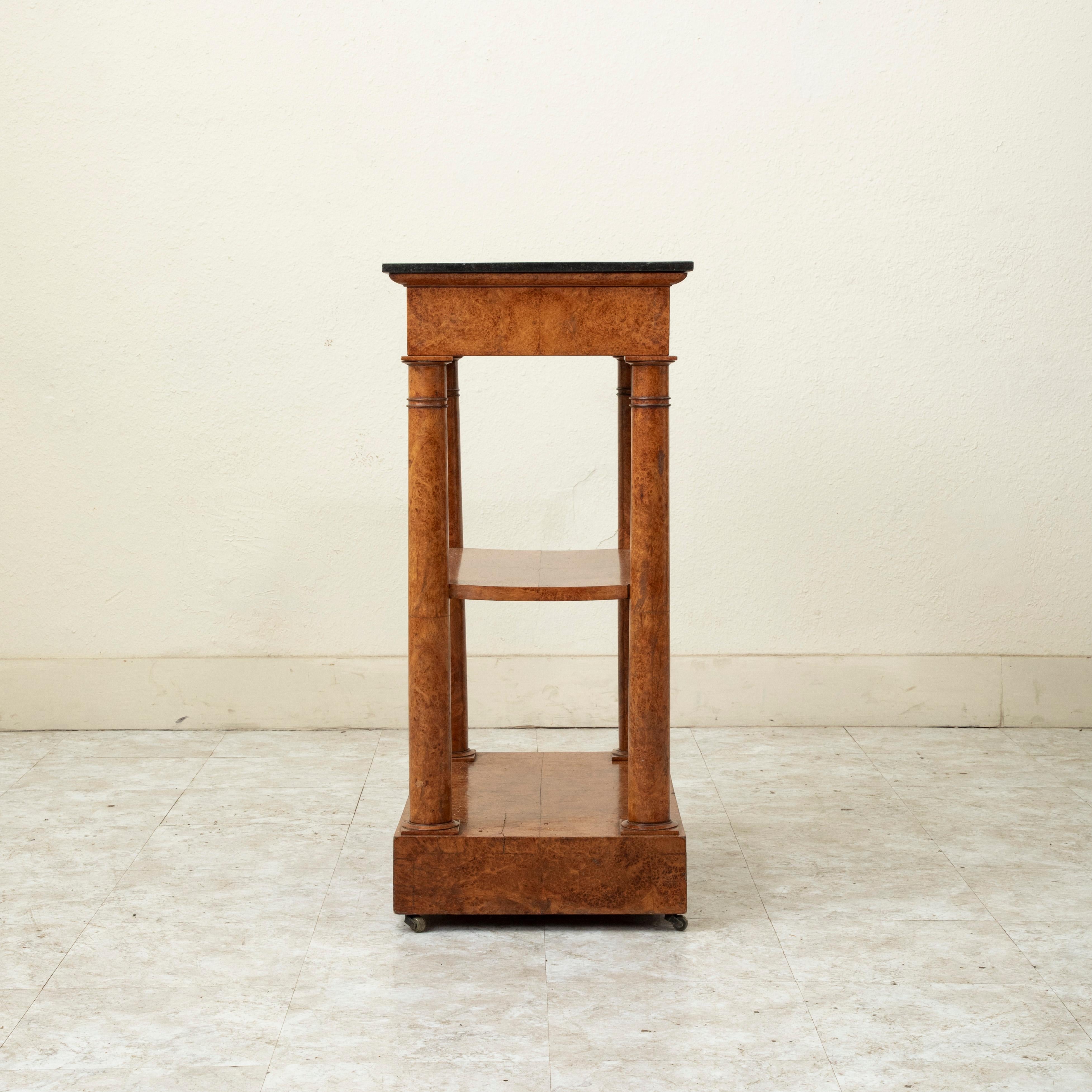 19th Century Early 19th century French Empire Period Burl Elm Console Table with Marble Top For Sale