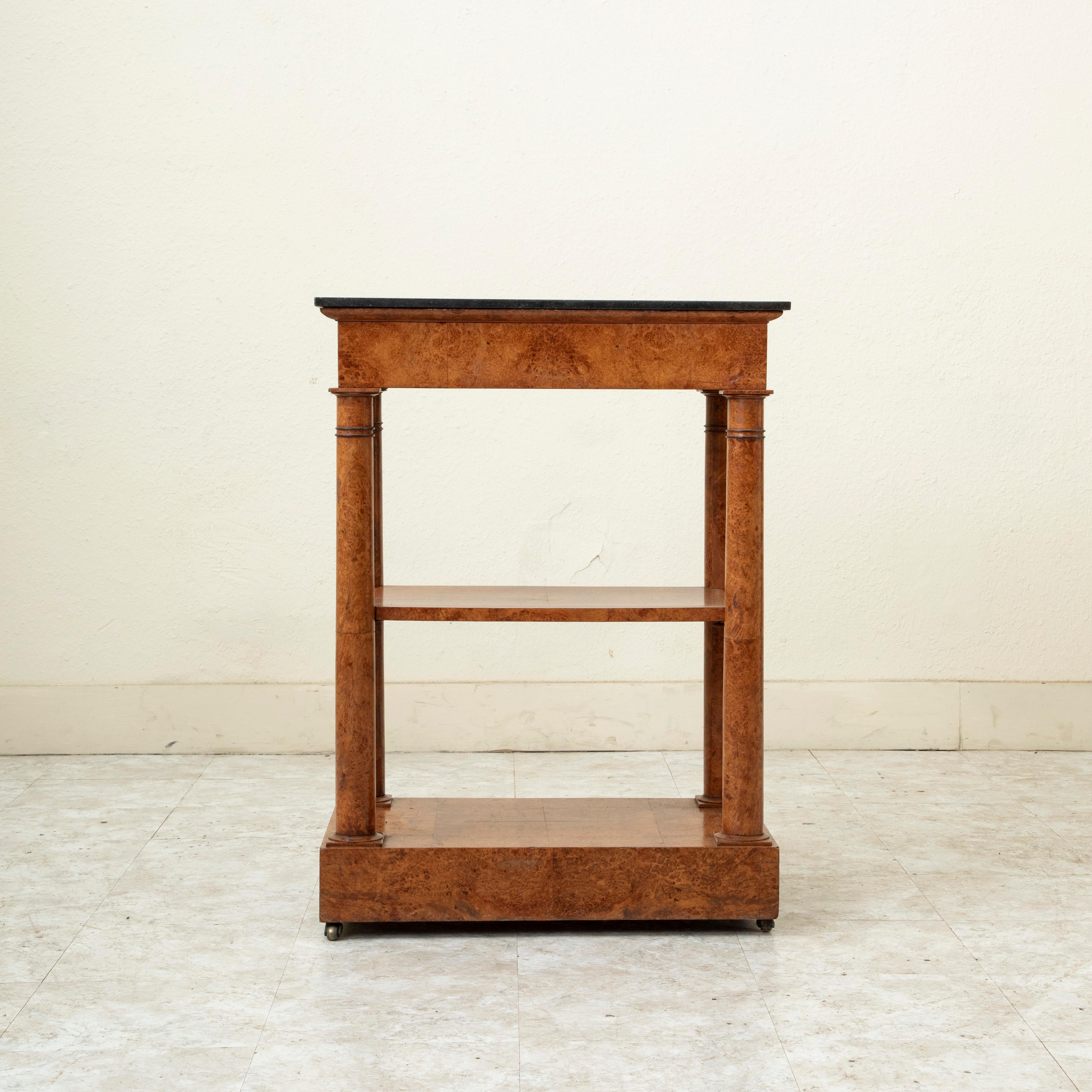 Early 19th century French Empire Period Burl Elm Console Table with Marble Top For Sale 1